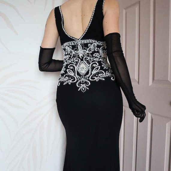Black Vintage Stretch Beaded Evening Gown Dress UK 12 Etsy UK