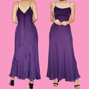 Stunning Purple Chiffon Slip Evening Prom Ball Gown Maxi Dress | UK 14 | Elegant Formalwear