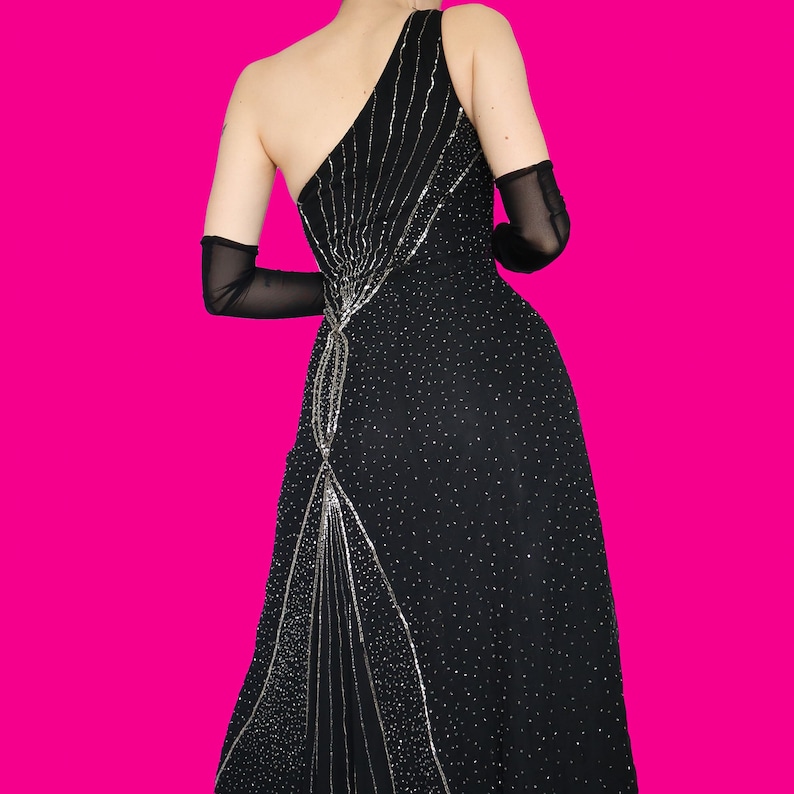 Beaded Off-the-shoulder Sequins Long Dress Black