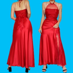 Beautiful red halter-neck evening prom dress UK 10