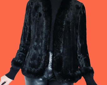Black vintage faux fur jacket coat UK 8-12/S-M