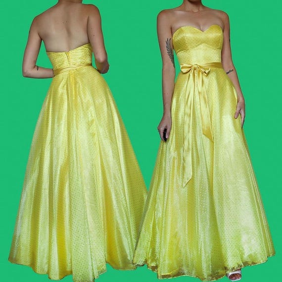 crystal breeze prom dresses Crystal Breeze Bright Yellow Glittery Strapless A-line Prom Dress Uk 10/us  6/eu 38