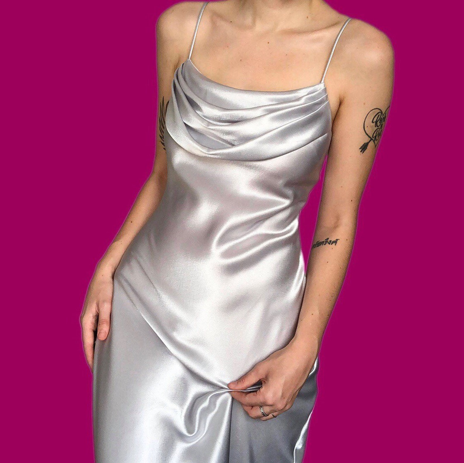 Stunning silky silver slip evening prom dress UK 10 Etsy