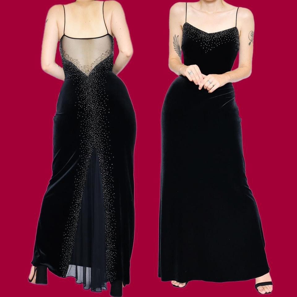 dave and johnny black beaded dress Dave & Johnny By Laura Ryner Black Velvet Beaded Formal Maxi Dress Size 5/6  EUC