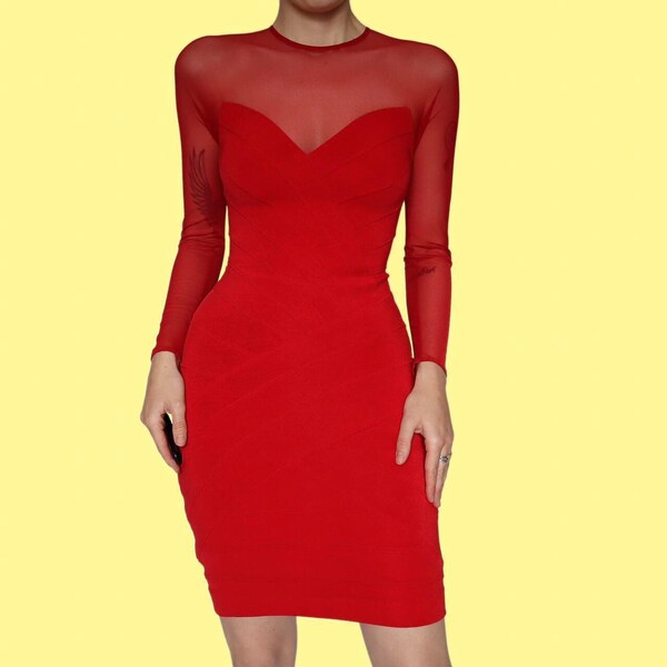 Beautiful red Tadashi stretch long sleeve mini dress UK 12