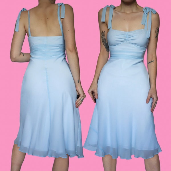 Super cute baby blue Maria Grachvogel 100% silk midi dress UK 8-10/Small