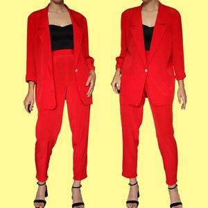 Liz Claiborne vintage relaxed fit red 2 piece trouser suit size UK 6-8