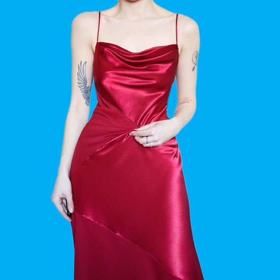 Stunning red satin slip evening dress size UK 10 - image 2