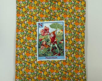 Fairy Flower Alphabet Tote N &quot;Nasturtium&quot;| Hand-Sewn | Floral Alphabet Series | Cottagecore | Nature-Inspired Gift