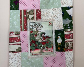 Fairy Flower Alphabet Tote S &quot;Strawberry&quot;| Hand-Sewn | Floral Alphabet Series | Cottagecore | Patchwork | Nature-Inspired Gift