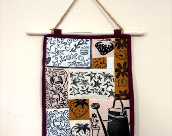 Patchwork Linocut Handmade Patchwork Quilted Wall Hanging | Linocut Block Print Textile ...