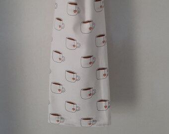 Teacup Design Kitchen Towel with Crocheted Topper for Hanging | Cotton Hanging Dish Towel | Double Thickness | Large Button