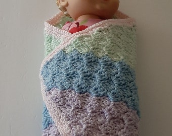 12-14” Baby Doll Crocheted Blanket | Pastel  Colors with Sparkles | Doll Bedding | Purple, Blue, Green, Pink | Blanket Only