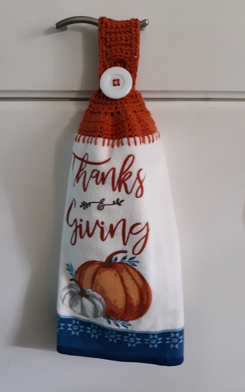 Thanksgiving Pumpkin Kitchen Towel With Crocheted Topper for Etsy