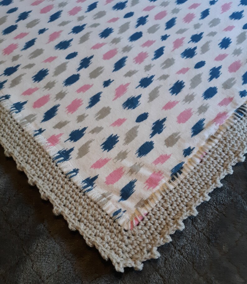 Gender Neutral Baby Receiving Blanket With Crocheted Border Nursery