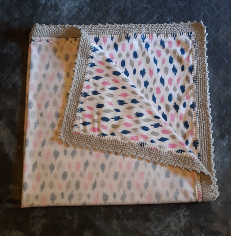 Gender Neutral Baby Receiving Blanket With Crocheted Border Nursery