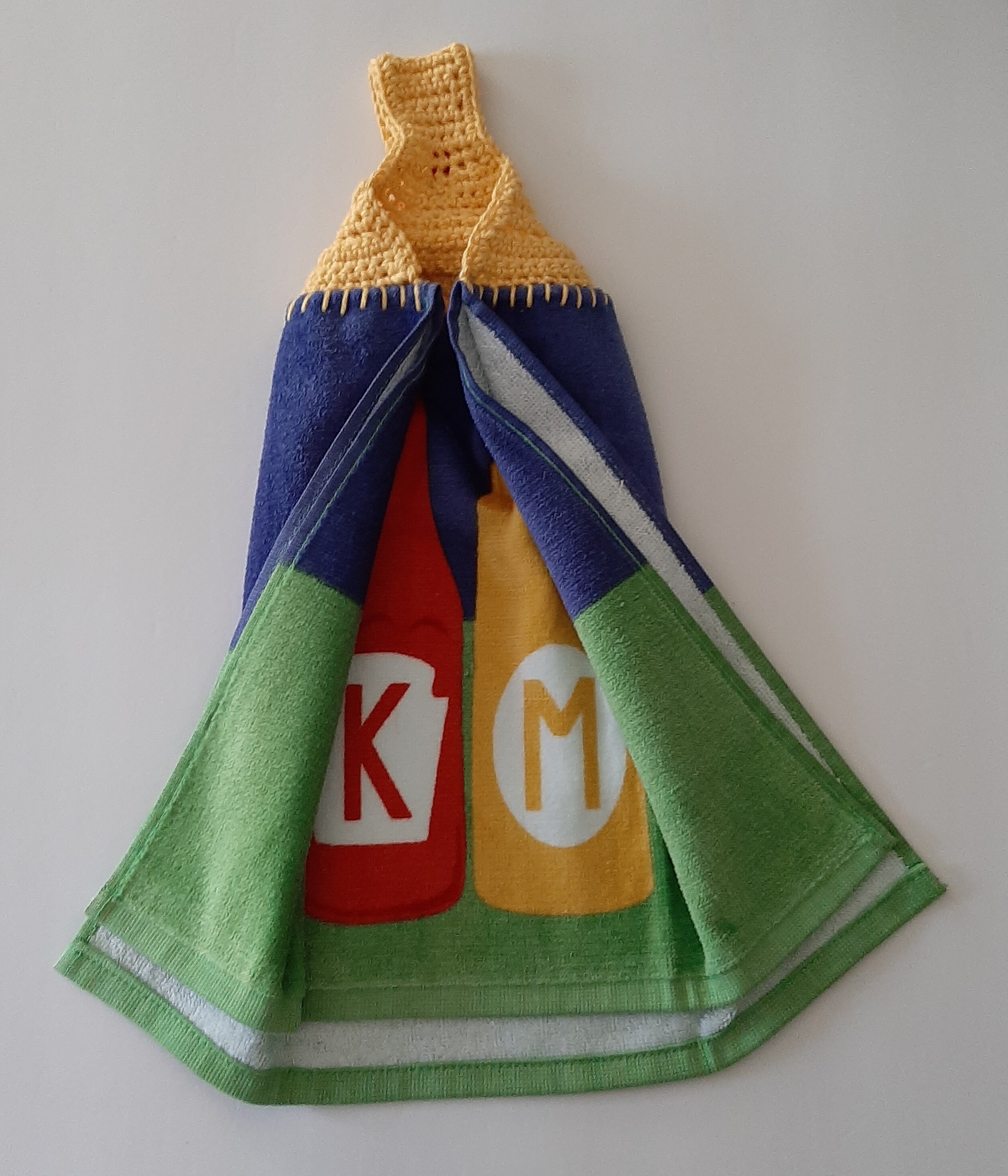 Ketchup & Mustard Kitchen Towel With Crocheted Topper for Etsy