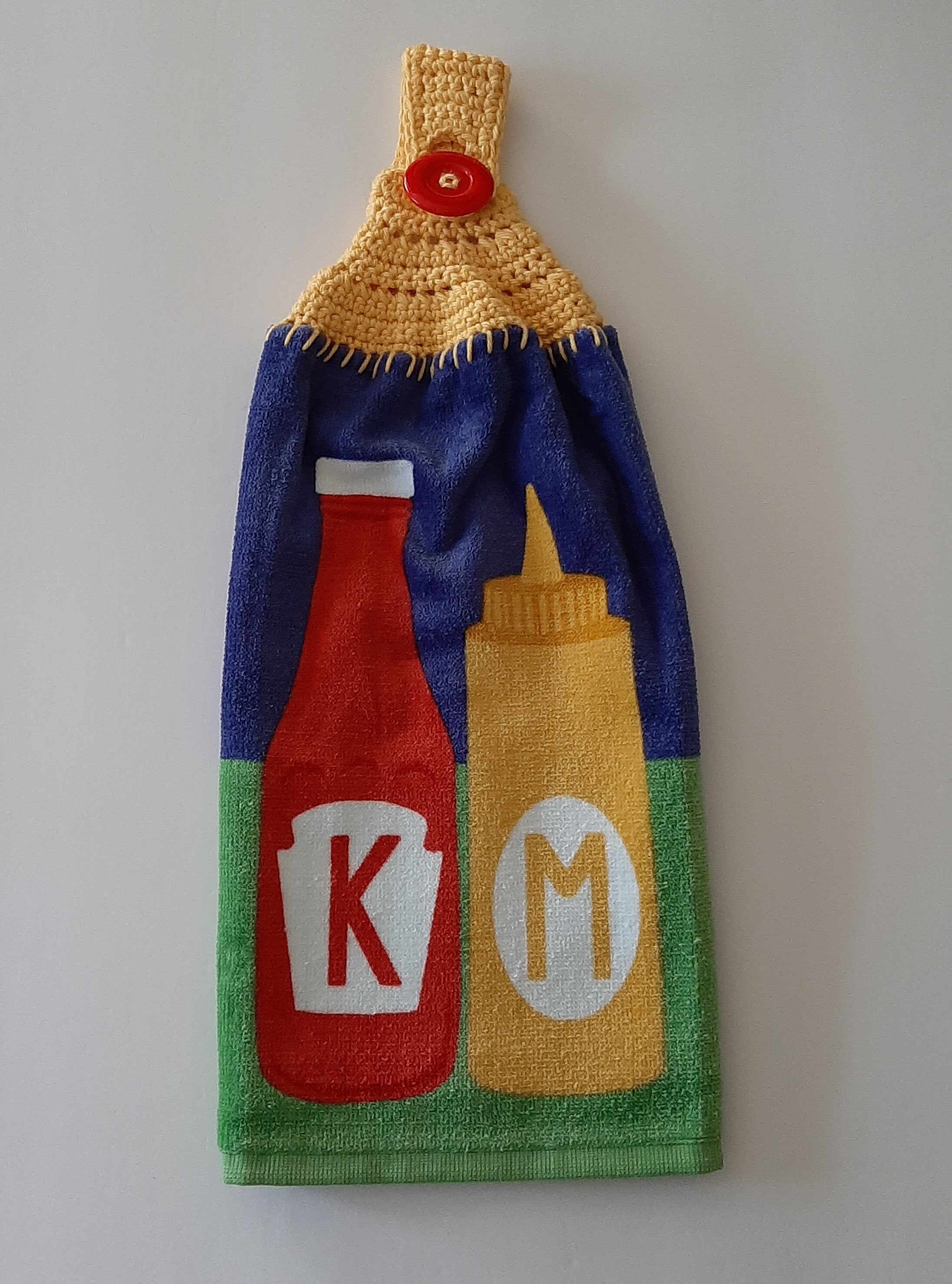 Ketchup & Mustard Kitchen Towel With Crocheted Topper for Etsy