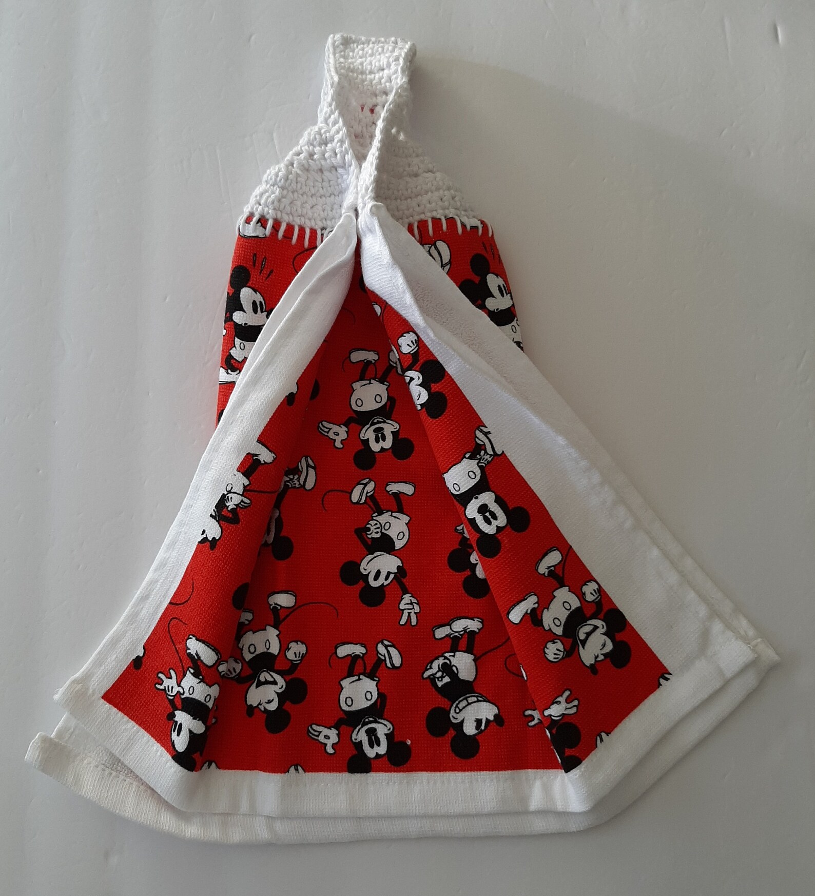 Mickey Mouse Kitchen Towel With Crocheted Topper for Hanging Etsy