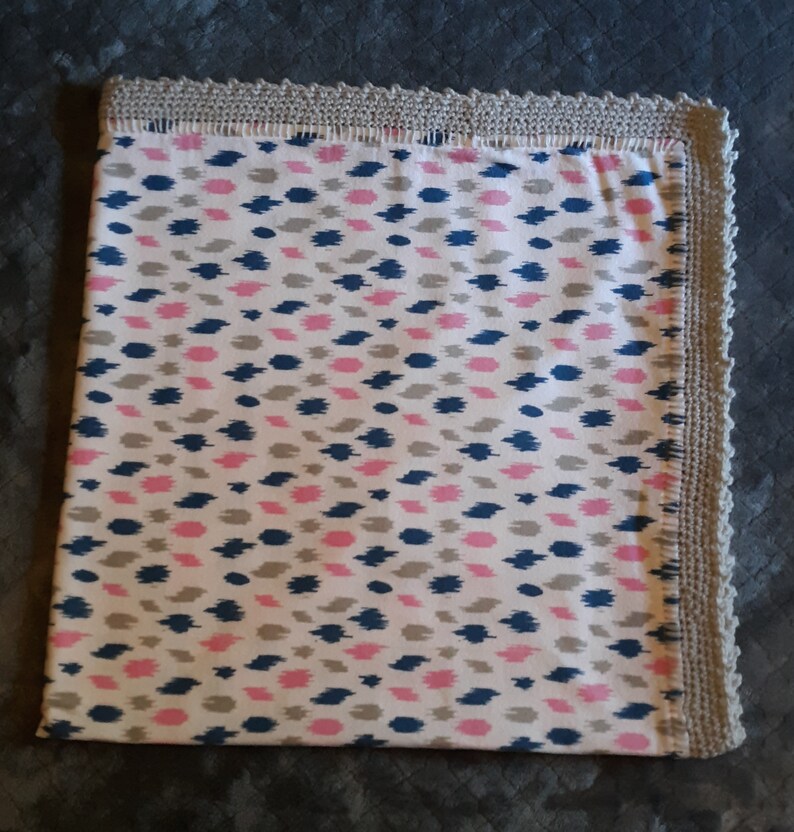 Gender Neutral Baby Receiving Blanket With Crocheted Border Nursery