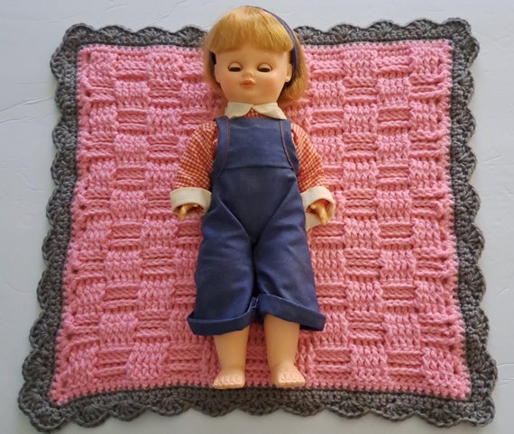 Crocheted Bedding for 12 14 Inch Girl or Boy Dolls Baby Doll Blanket Basket Weave Stitch Etsy UK