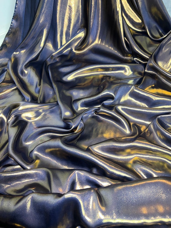 1M navy gold shimmer satin liquid soft dress fabric decorating
