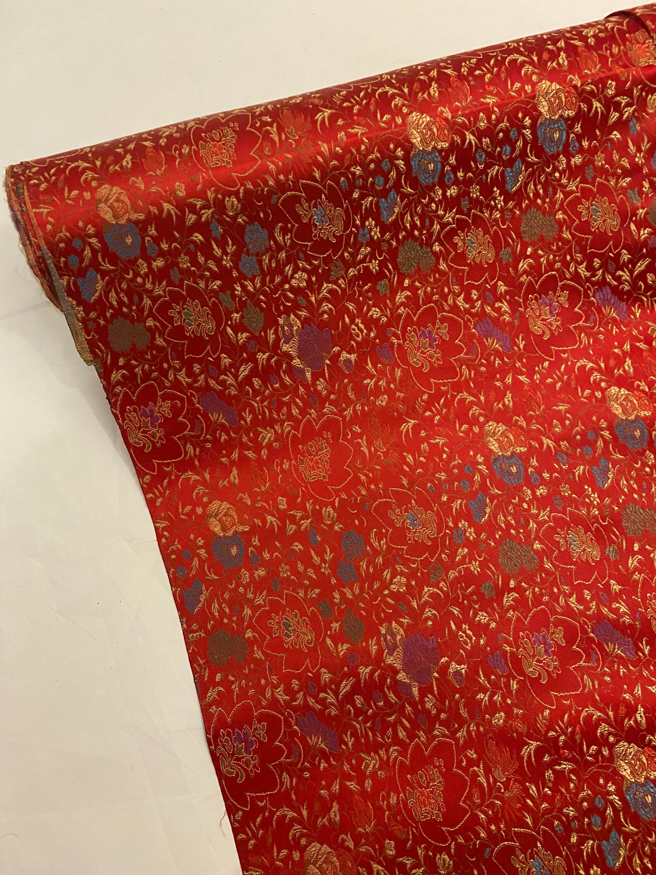 1 Meter Red/multi Coloured Floral Design Soft Chinese Brocade | Etsy