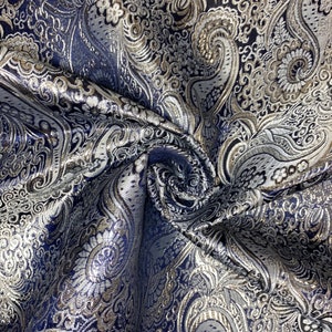 1 meter navy/silver shiny paisley design metallic brocade fabric..58” wide