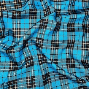1 mètre de tissu polyviscose à carreaux écossais turquoise/noir, 58 po. de large