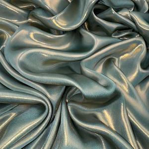 1 meter sage green/gold wet look shiny soft shimmer satin fabric 58” wide