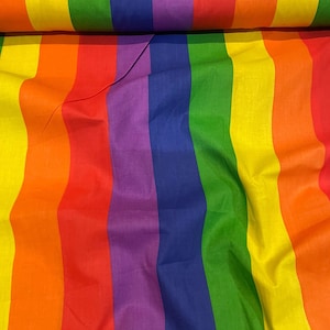 1 meter multi coloured rainbow stripe poly cotton fabric 45” wide