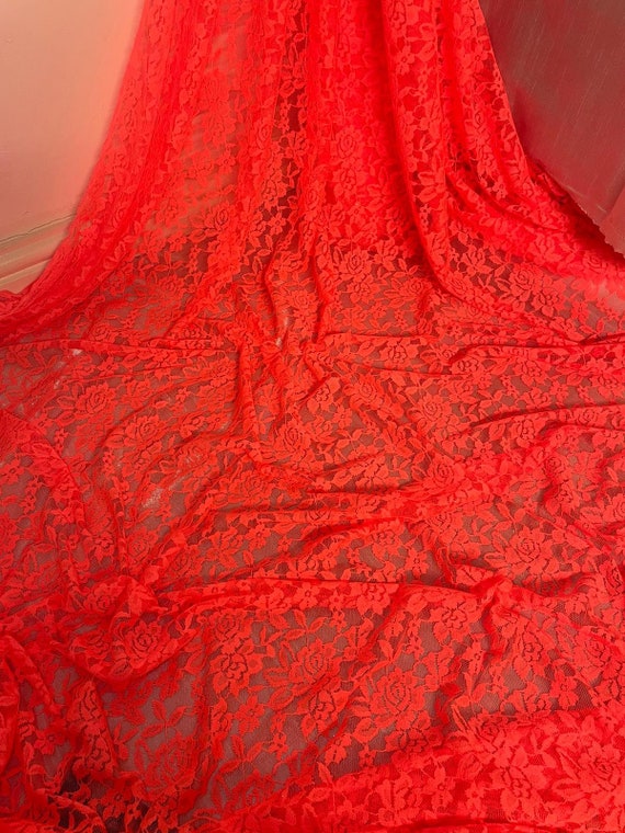 5 MTR NEON ORANGE LACE NET LYCRA STRETCH FABRIC...60" WIDE £17.49 SPECIAL OFFER 