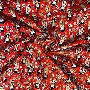 1 meter 100% cotton poplin fabric rose & hubble japanese geisha doll 45” wide