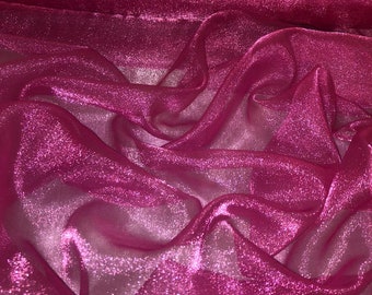 1 meter hot pink sparkling crystal organza voile,decoration,drape,bridal fabric 45” wide