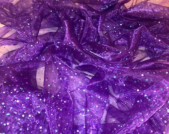 1 meter dark purple sparkly sequin hologram organza voile wedding bridal fabric 58” wide