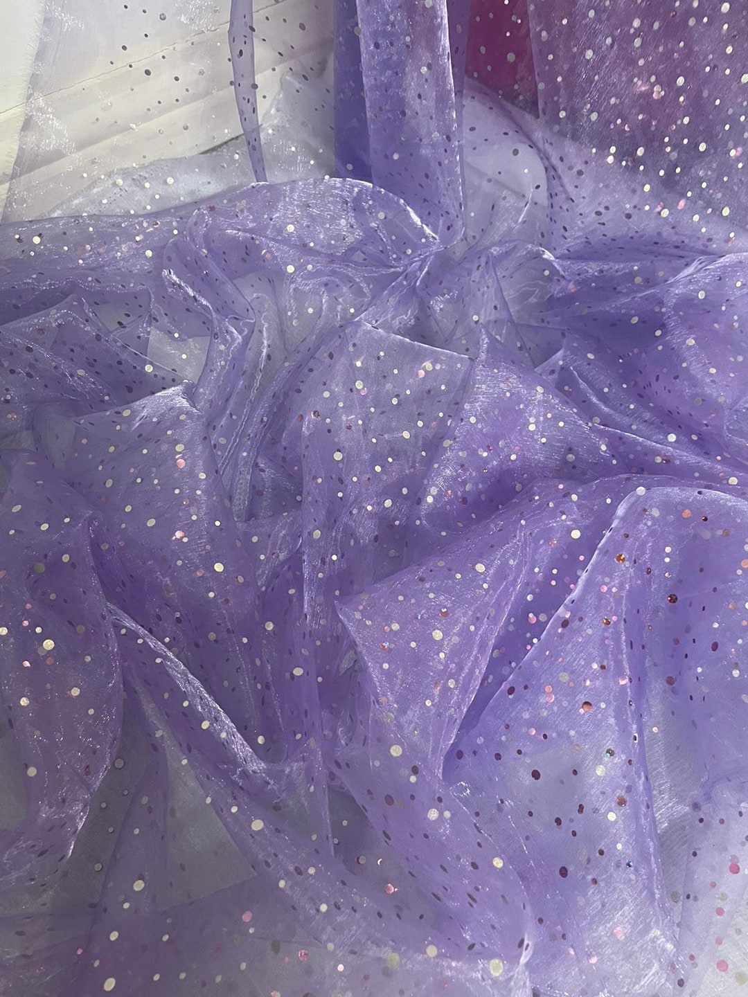 1 Meter Purple Sparkly Sequin Hologram Organza Voile Wedding
