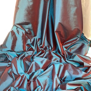 Tela de tafetán suave y crujiente de dos tonos turquesa/rojo de 1 metro para vestidos de novia, cortinas, visillos y tapicería de 58&quot; de ancho
