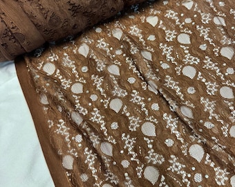 1 Meter brown floral Stretch Lace fabric 58” Wide