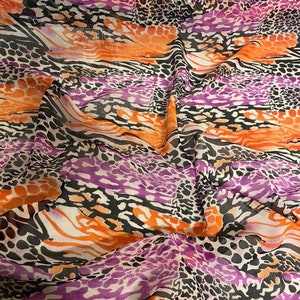 1 meter orange/pink animal printed soft georgette chiffon fabric 58” wide