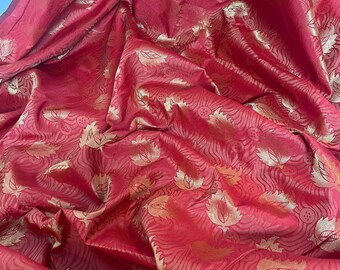 1 M Banarsi Noir Rouge Multi Couleur METALIC Brocade Jacquard Tissu Large 45" 