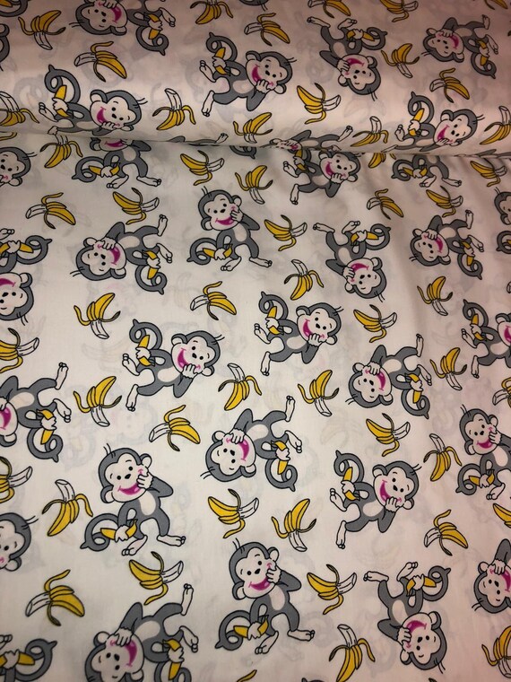 Meter Elfenbein Comic Affe Druck 100% Baumwolle Stoff 45 ”breite