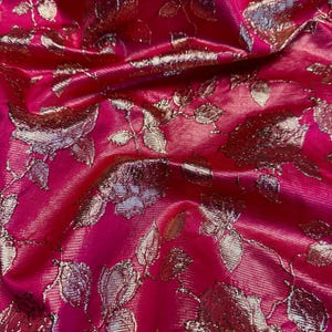 1 meter hot pink/gold floral brocade fabric 58” wide