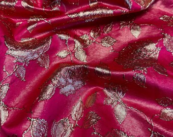 1 meter hot pink/gold floral brocade fabric 58” wide