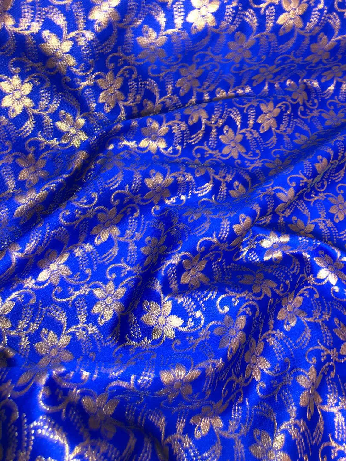 1 mtr royal blue/gold soft floral print metallic | Etsy