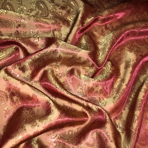 1 meter red/gold paisley soft jacquard lining metallic sheen fabric 58” wide