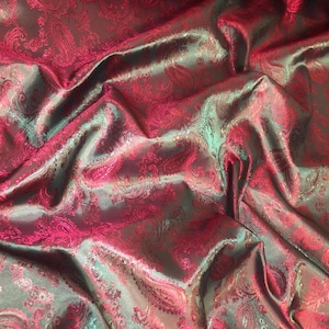 1 meter two tone red/green paisley soft jacquard lining metallic sheen fabric 58” wide