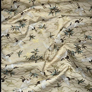 1 meter beige/gold crane bird japanese 100% cotton fabric 58” wide