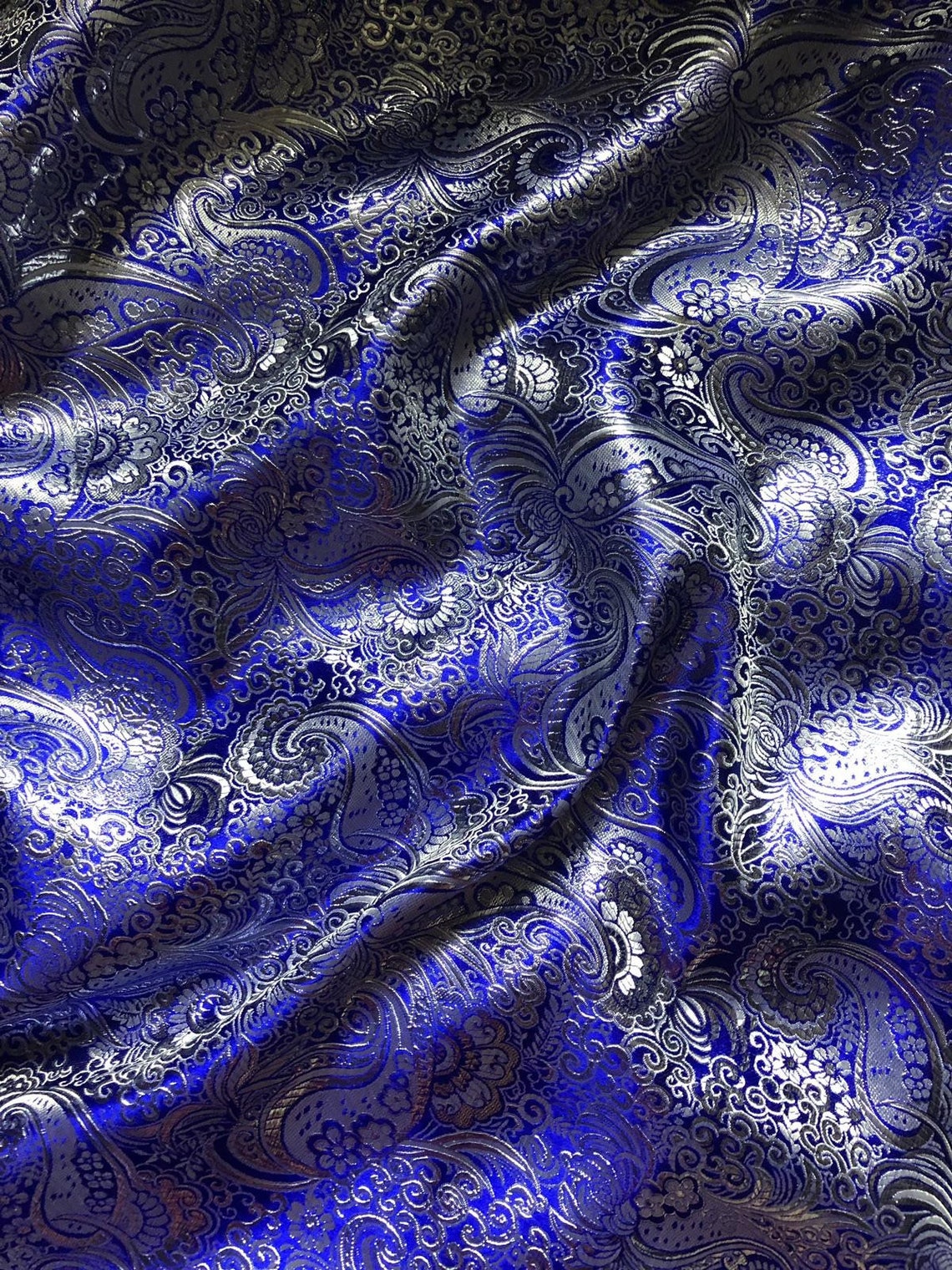 1 Meter Royal Blue/silver Paisley Metallic Brocade Fabric 58 Etsy