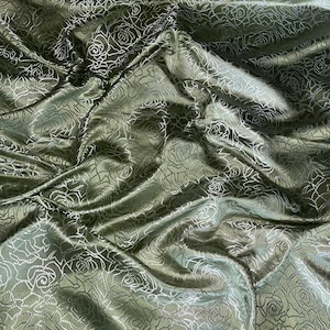 1 meter lime green rose print design oriental chinese brocade 45&quot; wide