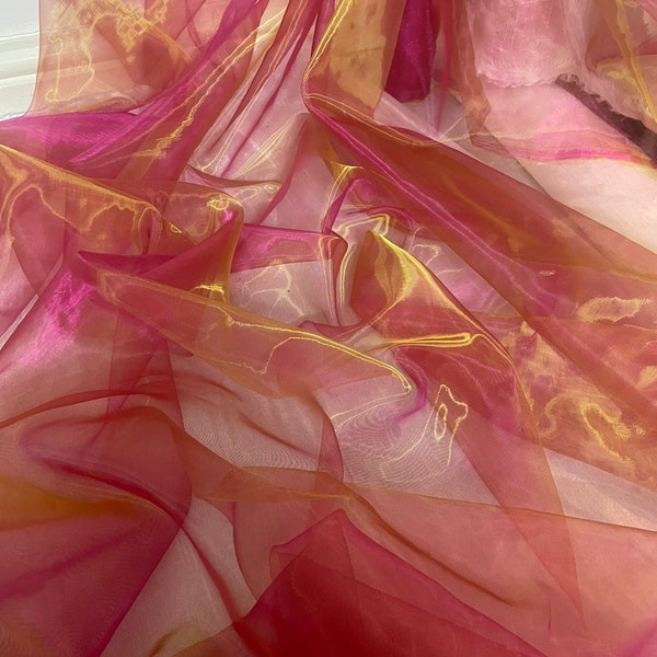1 meter two tone hot pink/gold organza voile wedding drapeing bridal fabric 58” wide